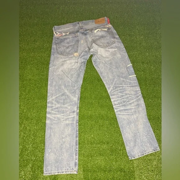 Polo Ralph Lauren Sullivan Slim Patchwork Bandana Distressed Denim Jeans - Picture 2 of 4